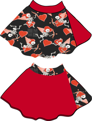 MTO- Artie Skater Skirt, Skelly Cupid, Red