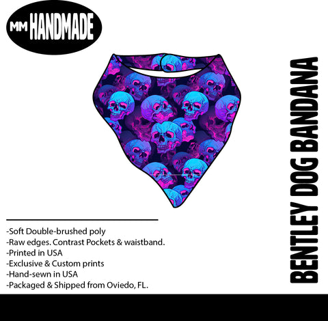 Handmade Dog Bandana, Bada$$ Skulls (3 Sizes)