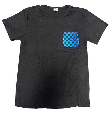 Black/BLUE Checks Parker Pocket T, Adult