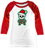 Candy Cane Skull Raglan, W/Red (Toddler, Youth, Adult)