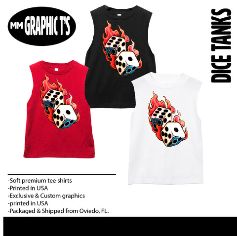 Flaming Dice Tat Tanks, (Multiple Options)