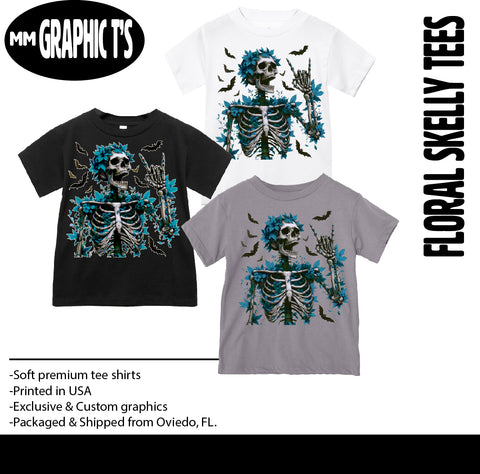 Floral Skelly Tees, (Multiple Options)