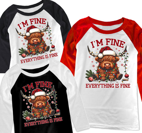 I'm Fine Cow Raglans, (Multiple Options)