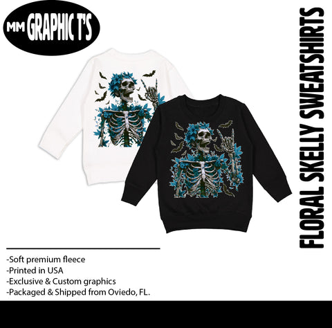 Floral Skelly Crew Fleece,  (Multiple Options)