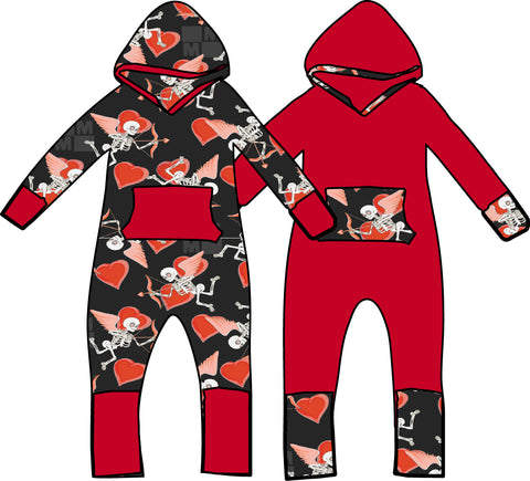 Gio Hooded Romper, Skelly Cupid RED