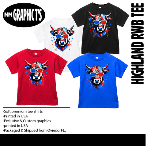 RWB Highland Cow Tees, (Multiple Options)