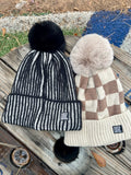 Tan Checkerboard POM Beanie (Youth)