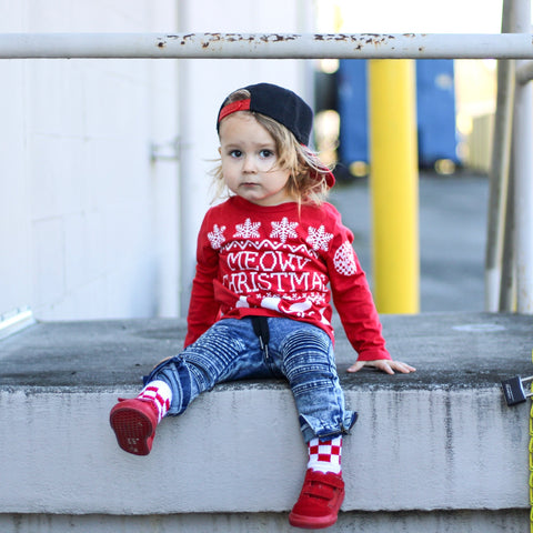 UG- Meowy Christmas Long Sleeve Shirt,  Red (Infant, Toddler, Youth)