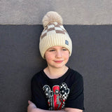 Tan Checkerboard POM Beanie (Youth)