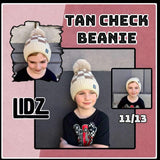 Tan Checkerboard POM Beanie (Youth)