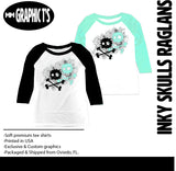 Inky Skulls RAGLANS, (Multiple Options)