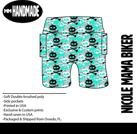 MTO-Nicole MAMA Biker Short, INKY SKULLS