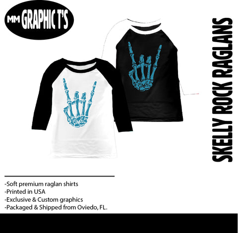 Rock On Skelly RAGLANS, (Multiple Options)