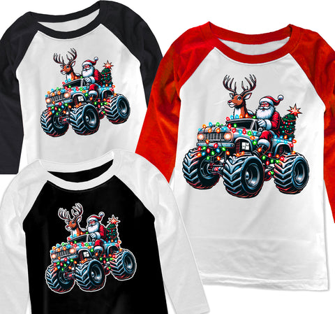 Santa Monster Truck Raglans, (Multiple Options)