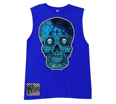 H-Blue Tie Skull Muscle Tank, Royal (Infant, Toddler, Youth, Adult)