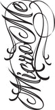 Micro Me Script Font TATTOO, 7 inches