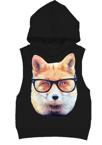 Nerdy Fox Fleece Muscle Tank, Black  (Toddler, Youth, Adult)