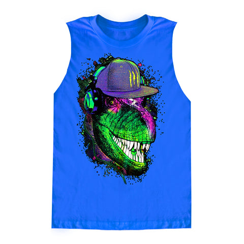 SS-Rock Dino Muscle Tank, Neon Blue (Infant, Toddler, Youth, Adult)