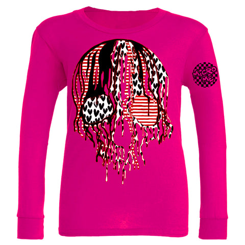 Vday Drip Skull LS Shirt, Hot Pink (Infant, Toddler, Youth , Adult)